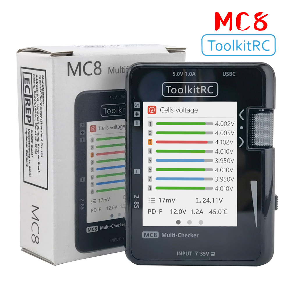 Drone Battery Voltage Checker - ToolkitRC MC8 SC100 Mini Size Cell