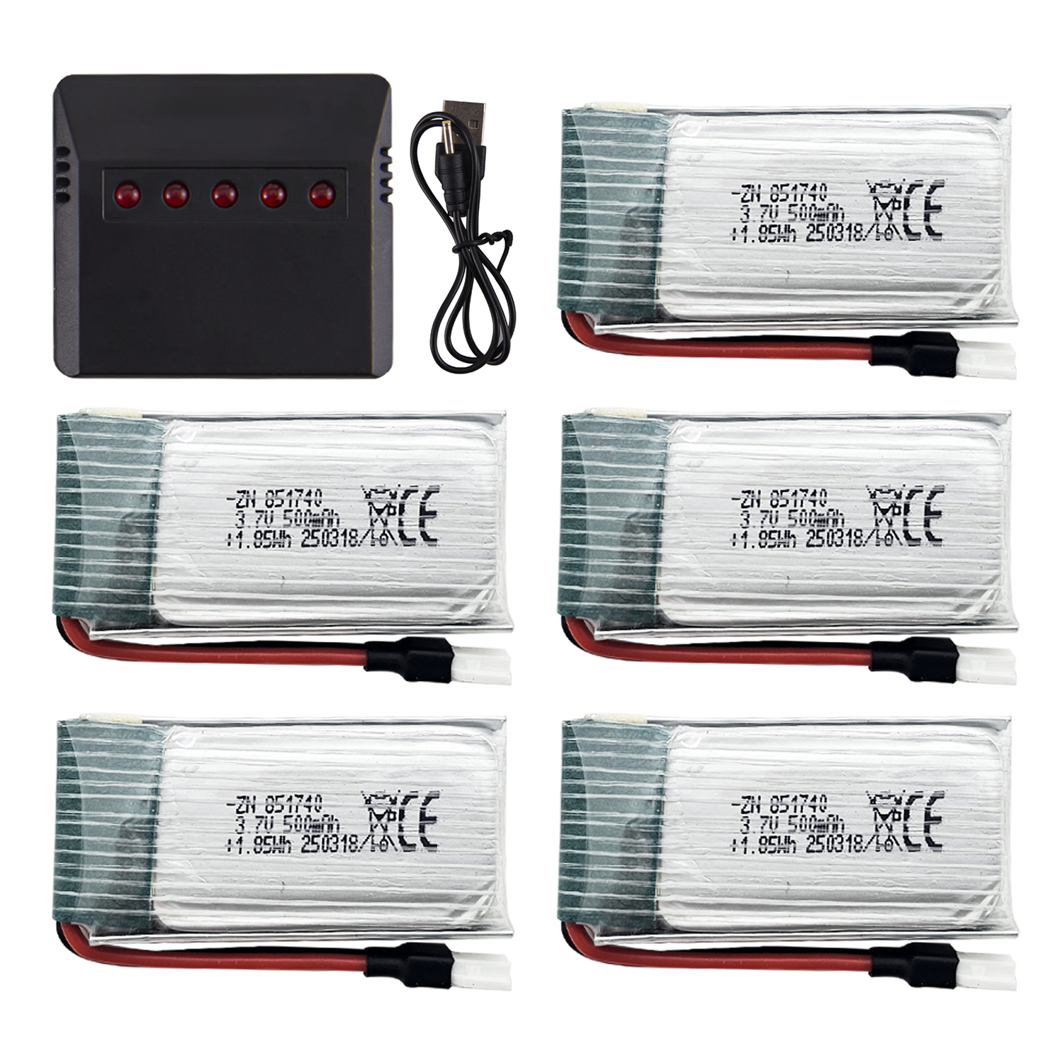 Drone Battery Balance Charger - 5Pcs 3.7V 500mAh LiPo Batteries with