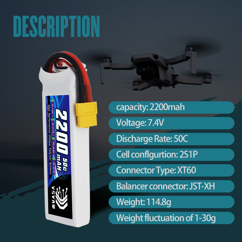 VSVAW 7.4V 2200mah 2S Drone Li - مراجعة Drone Battery Lipo وسعره