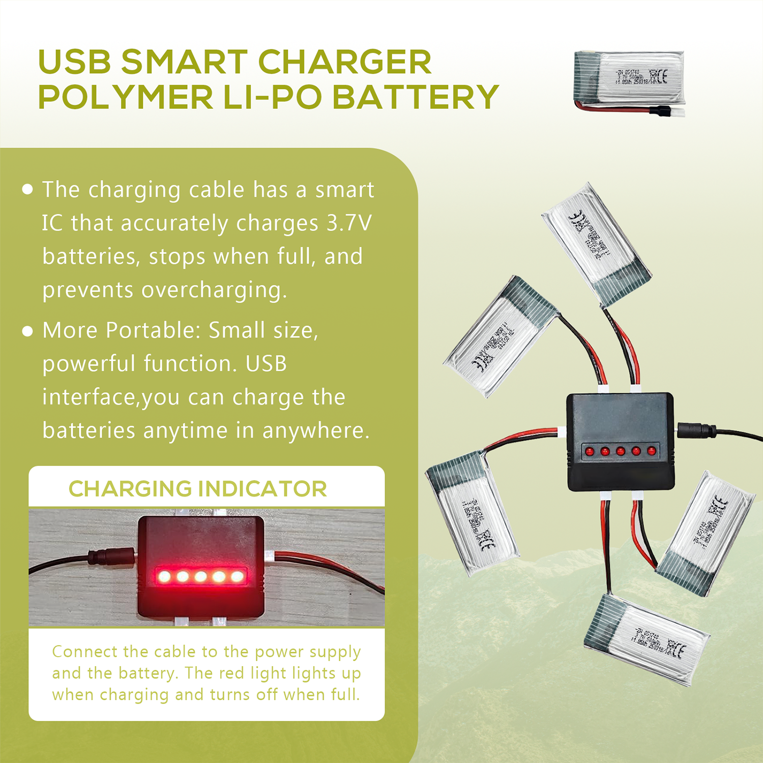 5Pcs 3.7V 500mAh LiPo Batterie - مراجعة Drone Battery Balance Charger وسعره